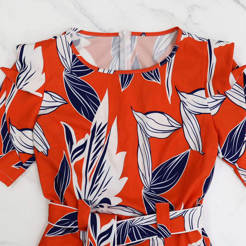 Women Printed Patchwork Irregular Short Sleeve Tie Jumpsuit 12