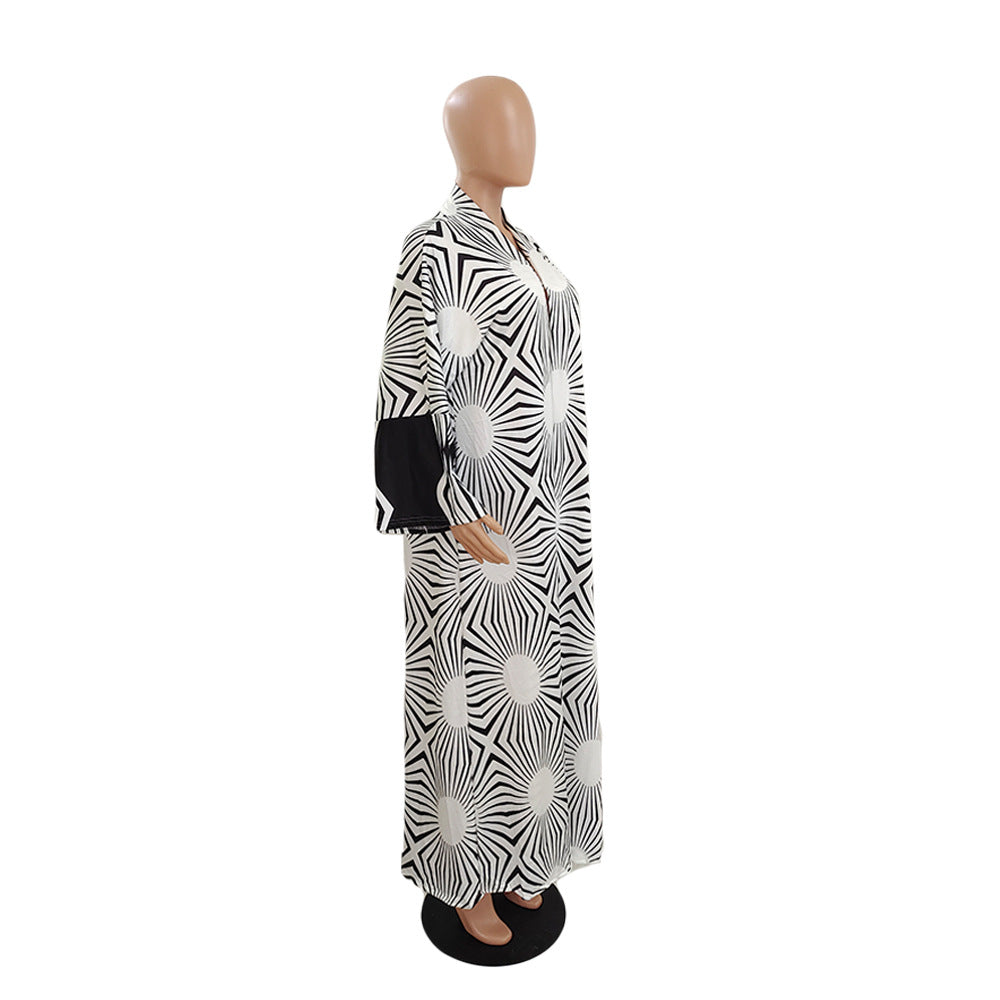 Women's Fashion Chic Plus Size Versatile Long Loose Print Cardigan Coat 34