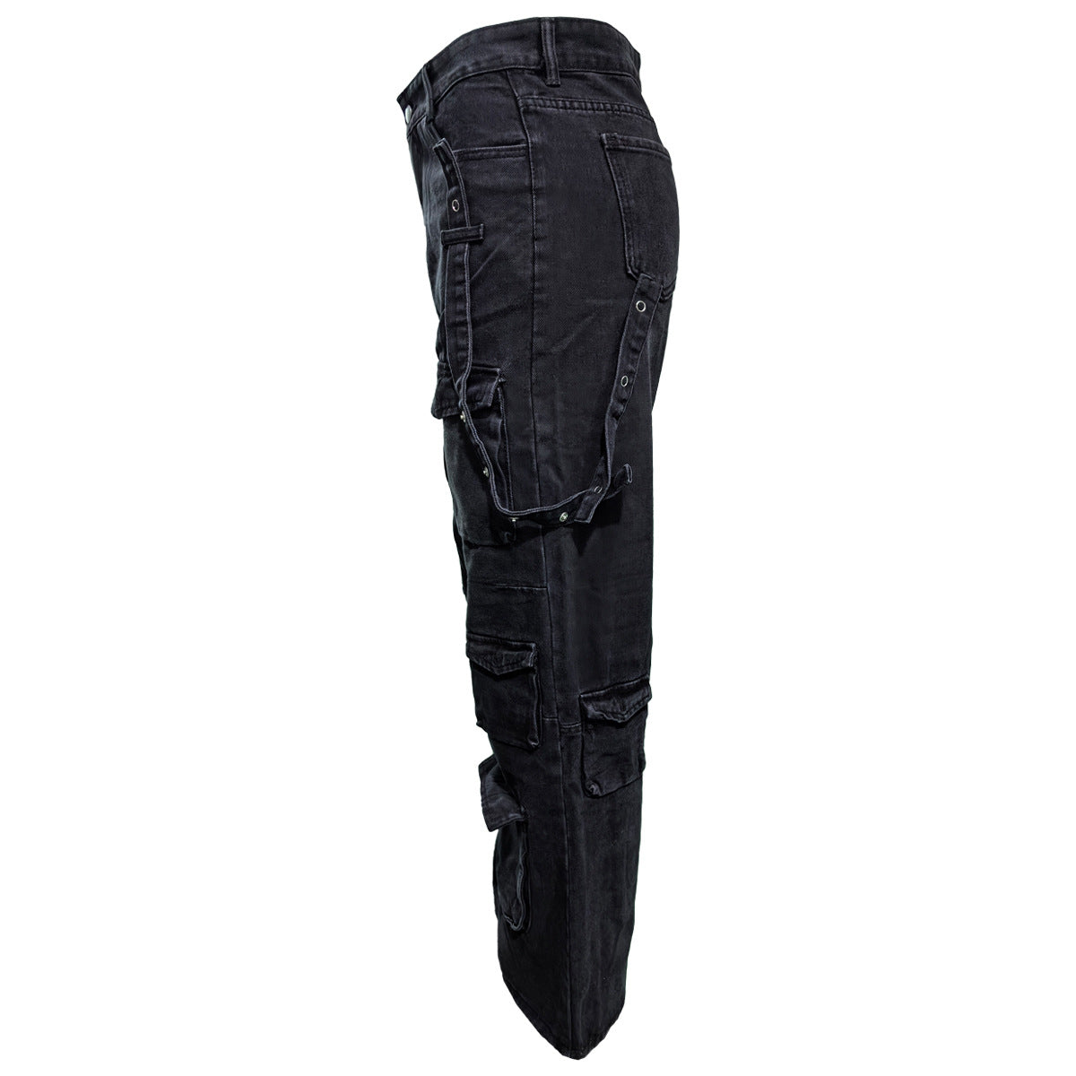 Women Washed Cargo Pocket Denim Straight Leg Pants 6
