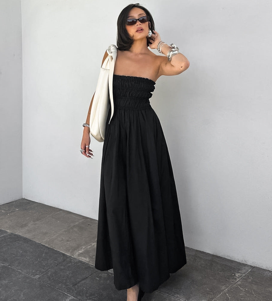 Summer Sleeveless Strapless Black Beach Holidays Dress