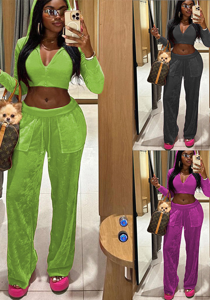 Autumn And Winter Women's Fashion Velvet Sports Casual Hoodies Pants Two Piece Set