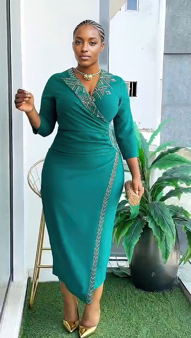 Plus Size African Style Beaded Party Evening Dress 3