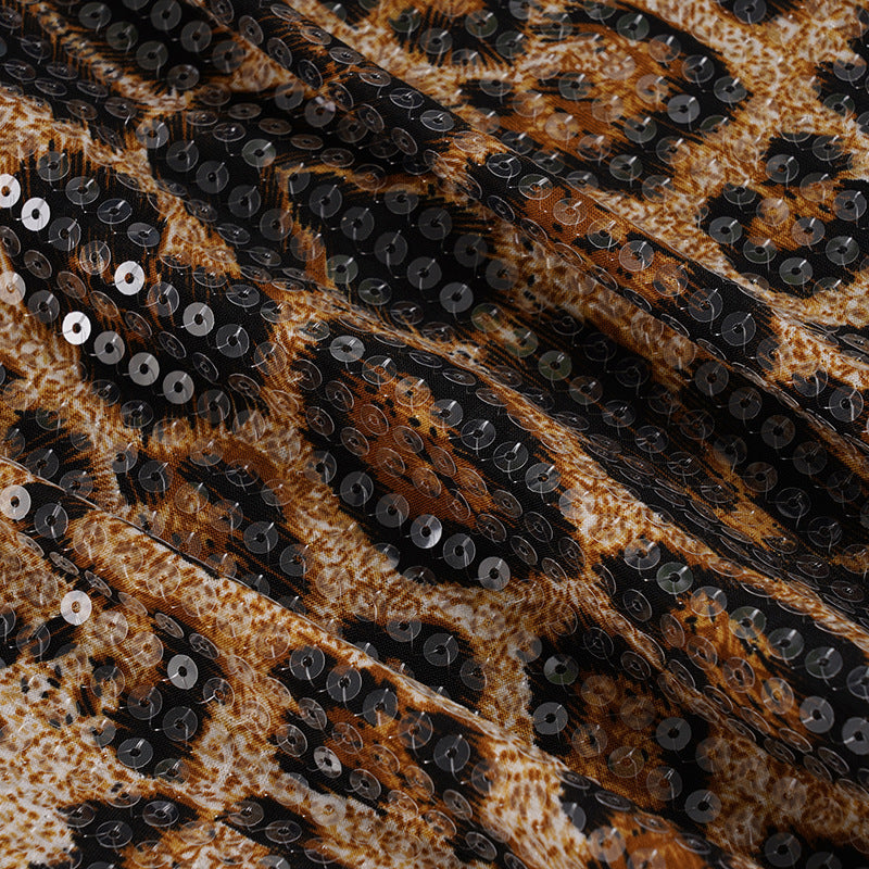 Sexy Side Lace-Up Leopard Print Bodycon Short Skirt with Sequins 10