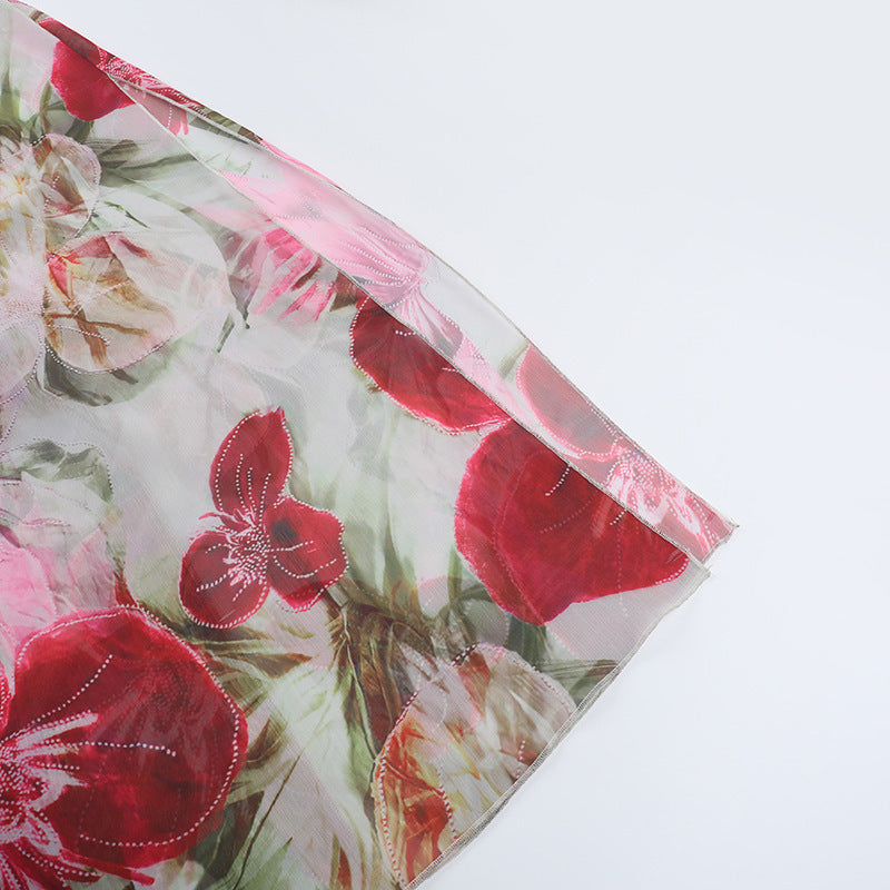 Women See-Through Print Holidays Summer Sexy Slit Dress 13