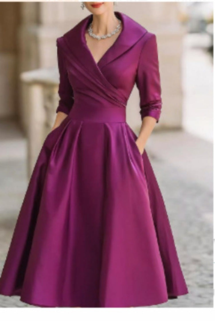 Women's Chic Slim Waist Elegant Long Sleeve Long Dress 5