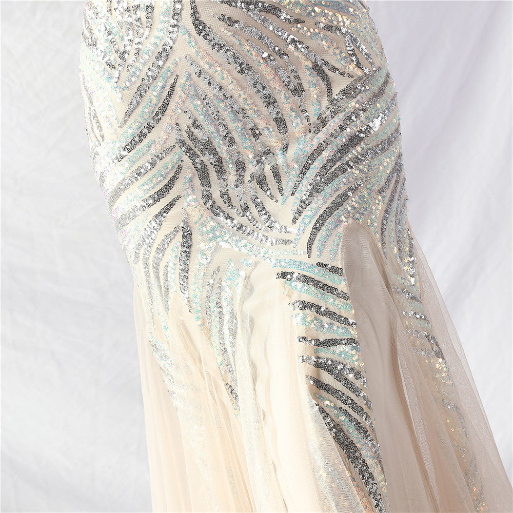 Sequin Mesh Patchwork Strapless Mermaid Evening Dress 41
