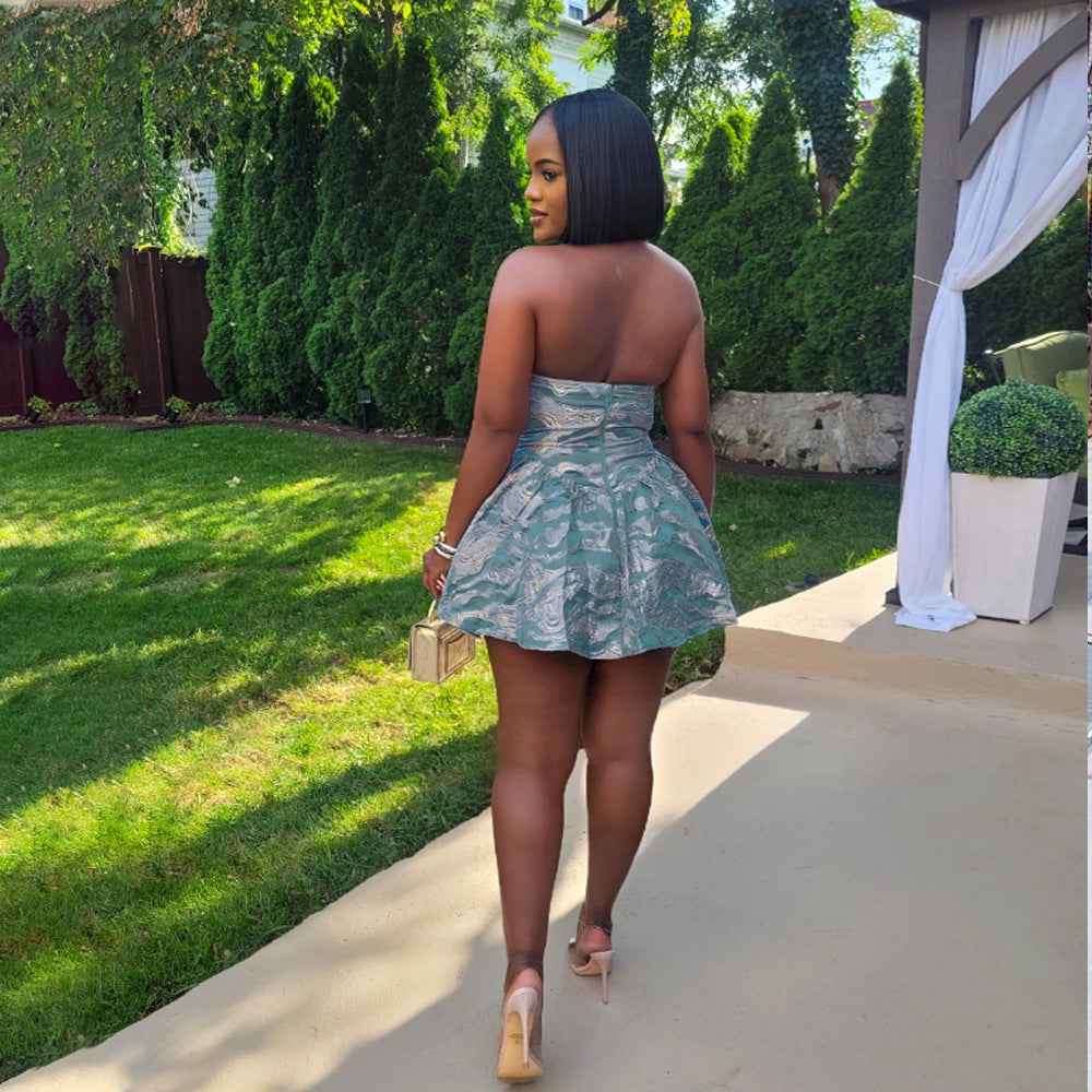 Strap Woven Jacquard Women Short Sexy Party Dress 4