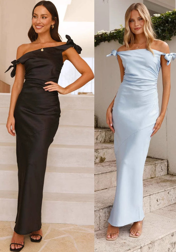 Summer Off-Shoulder Chic Lace-Up Elegant Sexy Tight Fitting Long Dress