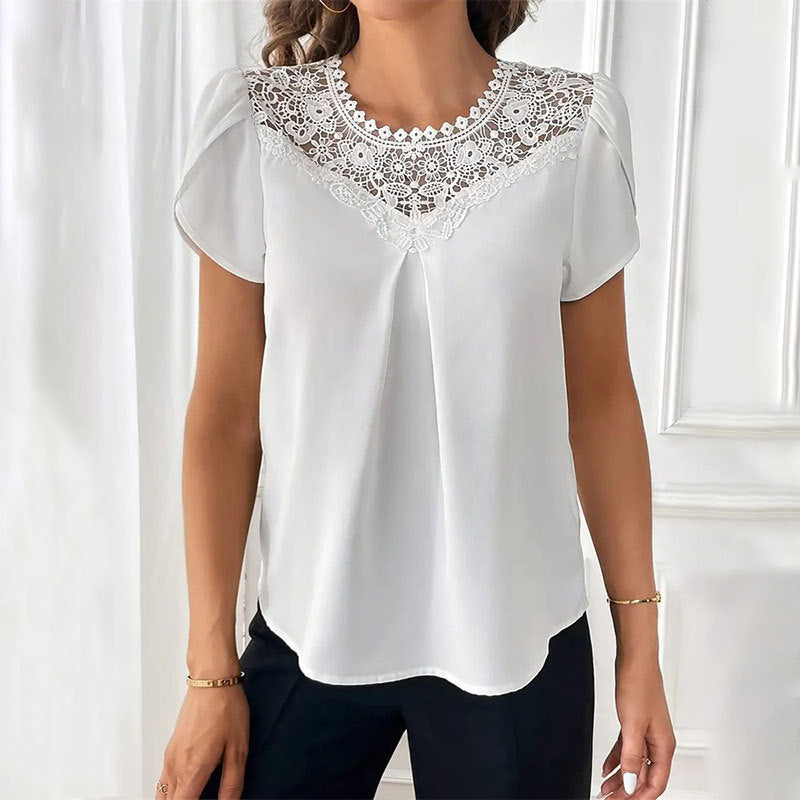Women's Solid Color Lace short Sleeve T-shirt Spring and Summer Tops