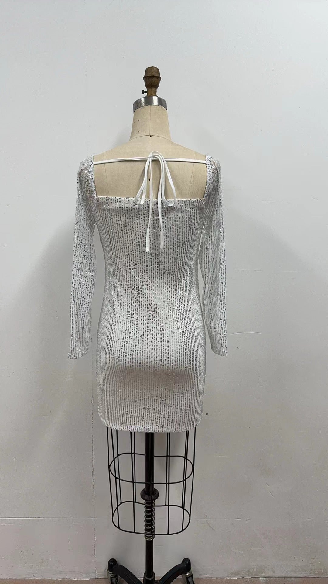 Sexy Long Sleeve Solid Color Sequin Evening Dress Slim Bodycon Dress 20