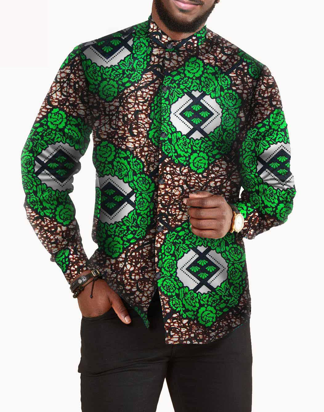 African print batik full cotton men's shirt 6