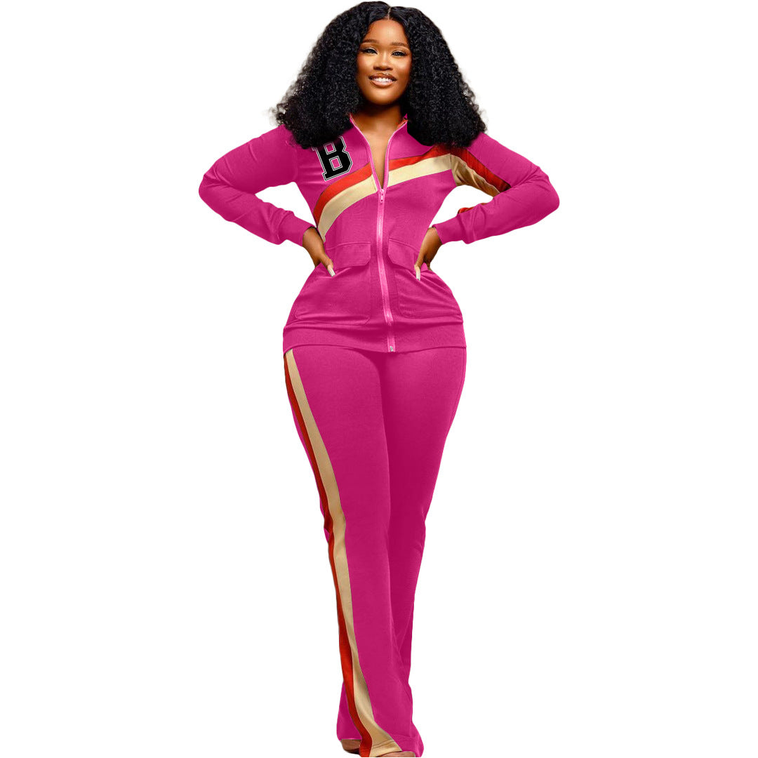 Women'S Sports Casual Fashion Two Piece Pocket Sportwear Pants Set Tracksuit 7