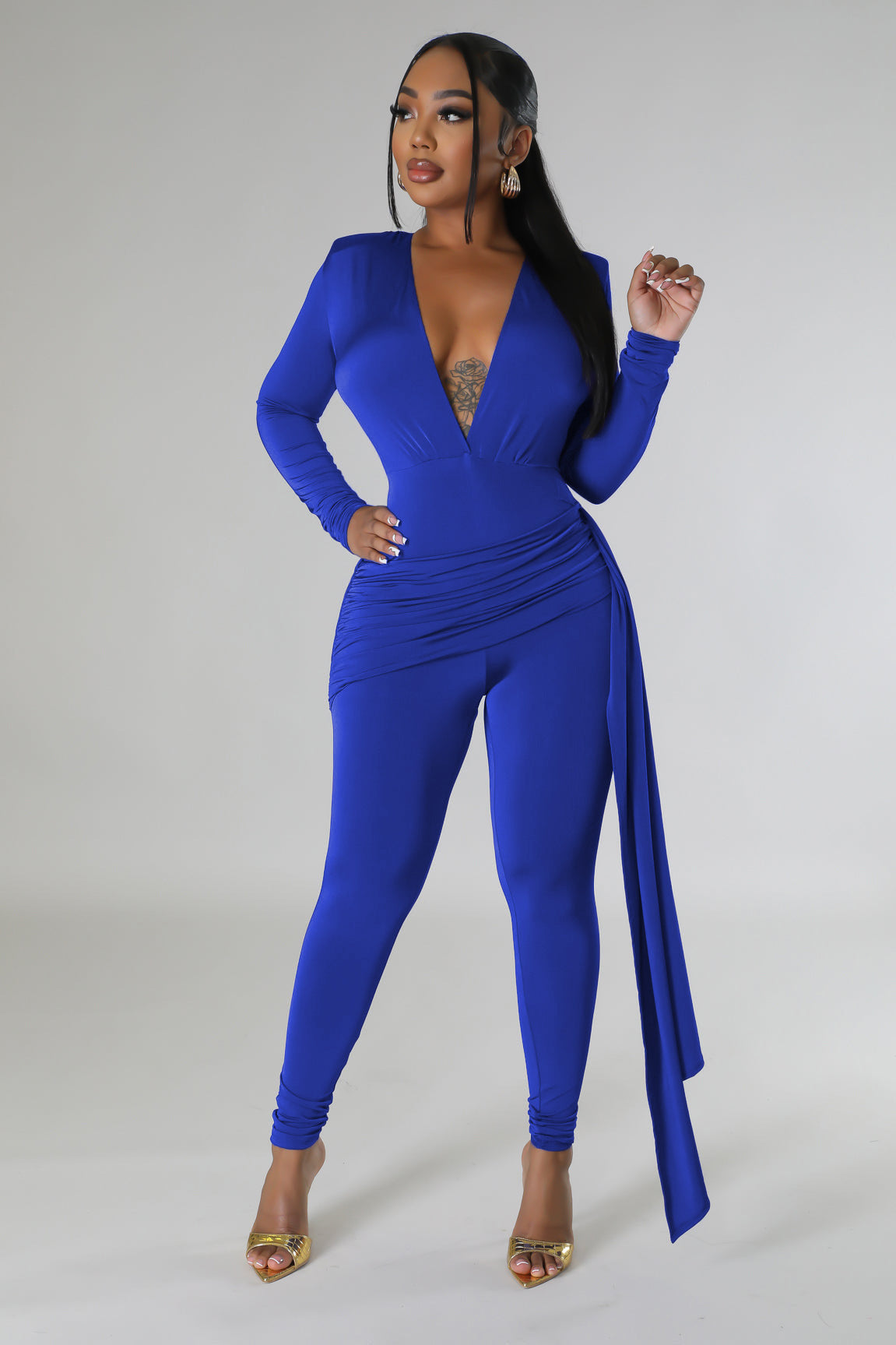 Women's Solid Color Sexy Deep V Neck Tight Fitting Long Sleeve Jumpsuit 6