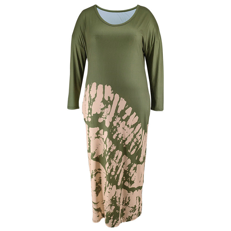 Plus Size Women's Printed V Neck Long Sleeve Loose Dress 5