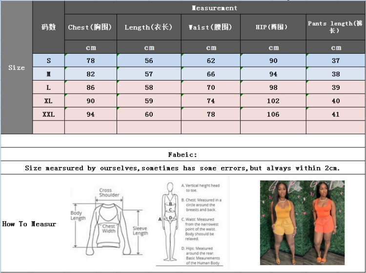 Summer Casual Orange Vest and Drawstrings Shorts 2PC Set 4