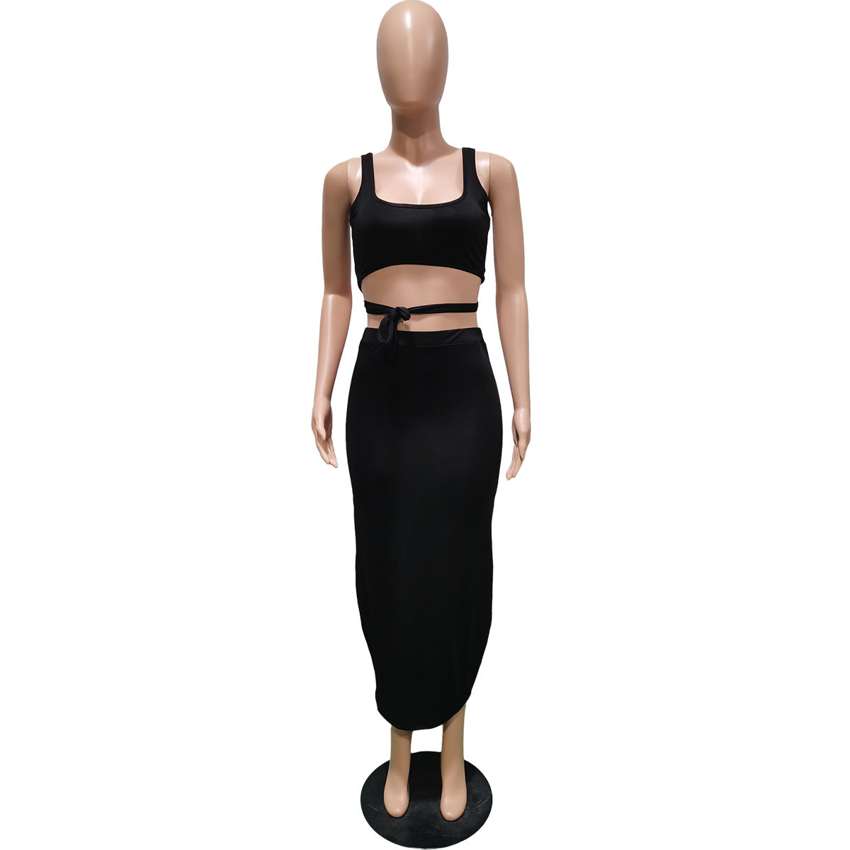 Women's Spring Summer Solid Color Strap Slim Two Piece Skirt Set 17