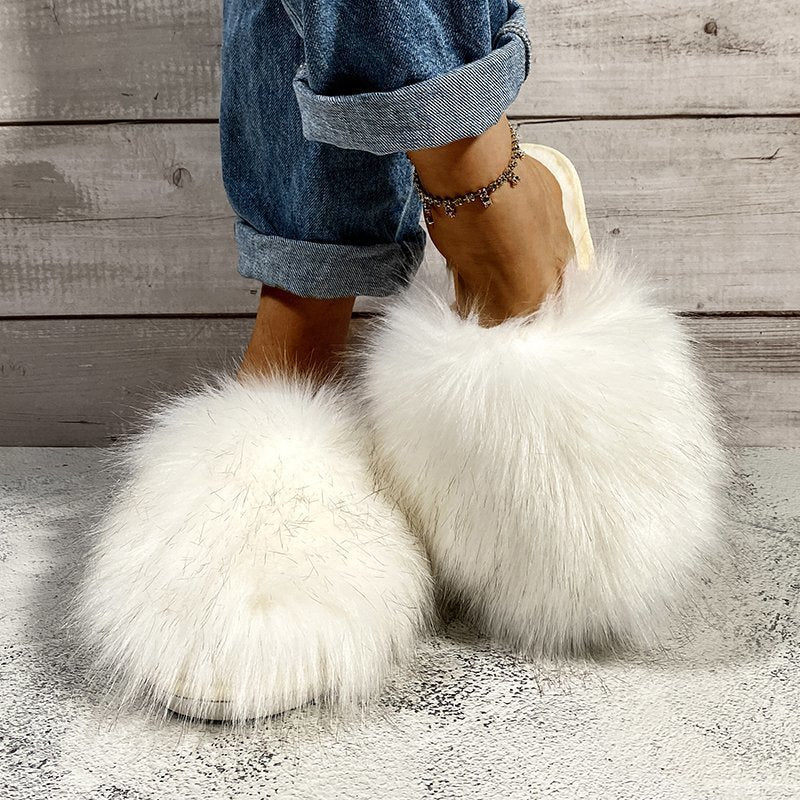 Autumn Winter Plus Size Women's Furry Slippers Home Outdoor Wear 4