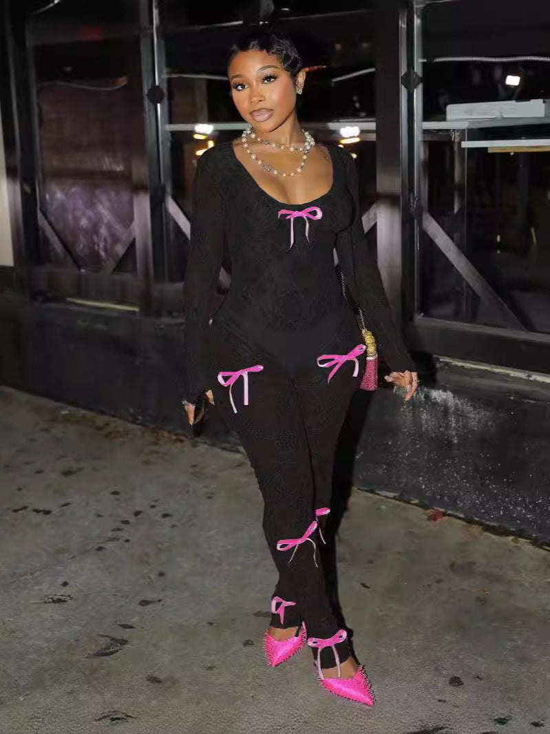 Women's Clothing Sexy Bow Lace Jumpsuit 8