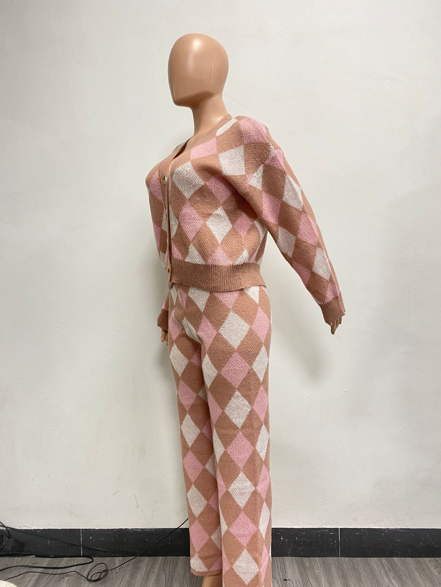 Autumn And Winter Women's Knitting Cardigan Sweater Pants Two-Piece Suit 13