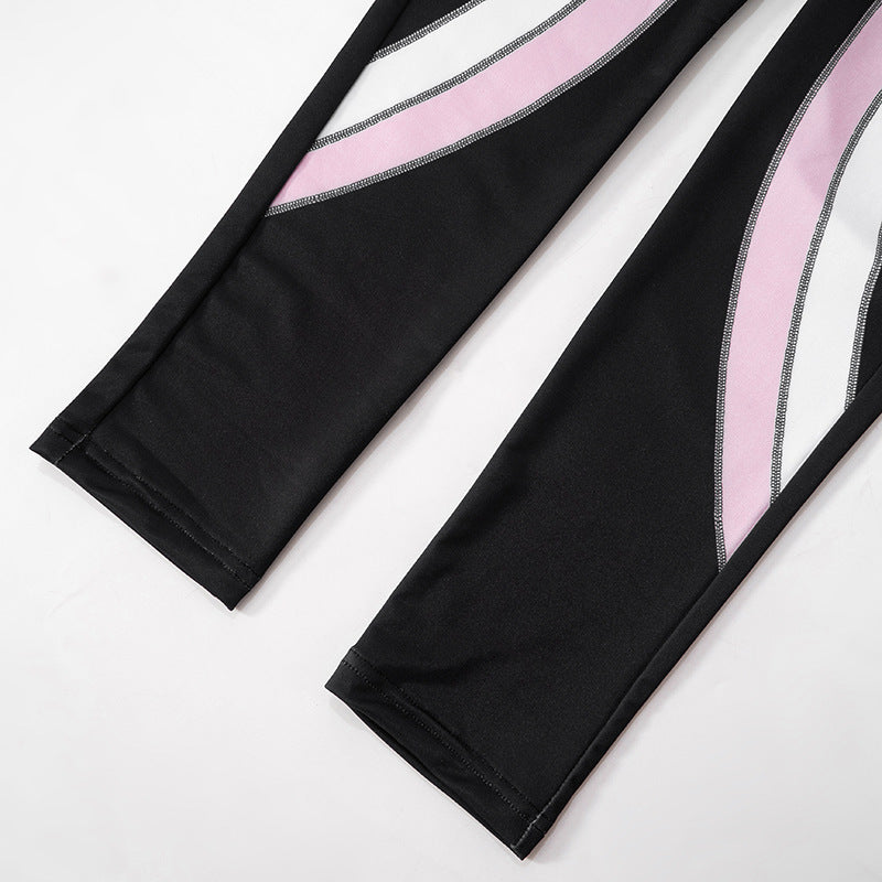 Women Winter Contrast Patchwork Striped Pants 11