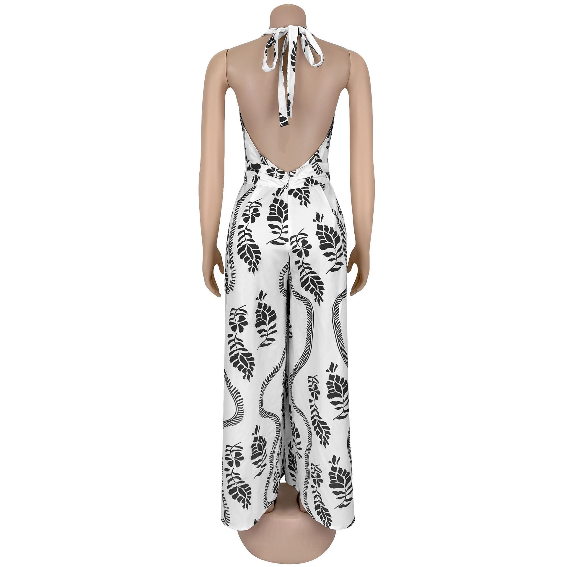 Women Casual Sexy V-Neck Backless Print Jumpsuit 16