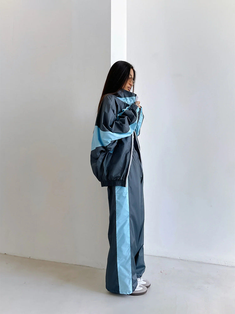 Women's Casual Fashion Loose Color Matching Long Sleeve Zipper Contrast Top and Trousers Sports Two Piece Set 5