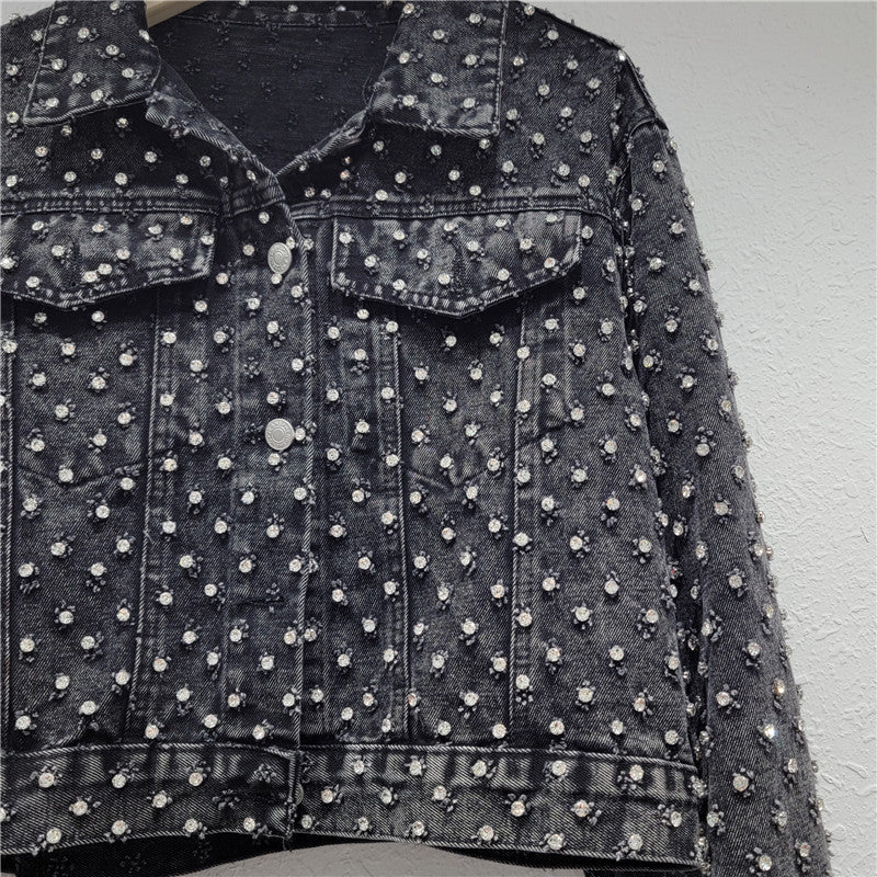 Diamond Denim Top Women's Spring Loose Slim Fit Long-Sleeved Short Jacket 5