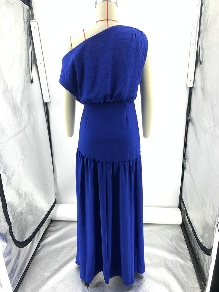 Solid Sexy Slash Shoulder Off-Shoulder Slim Waist Slit Gown Dress 16