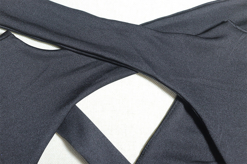 Pure color sexy deep v Low Back tie Slim Waist Chic Street Bodycon short dress 14