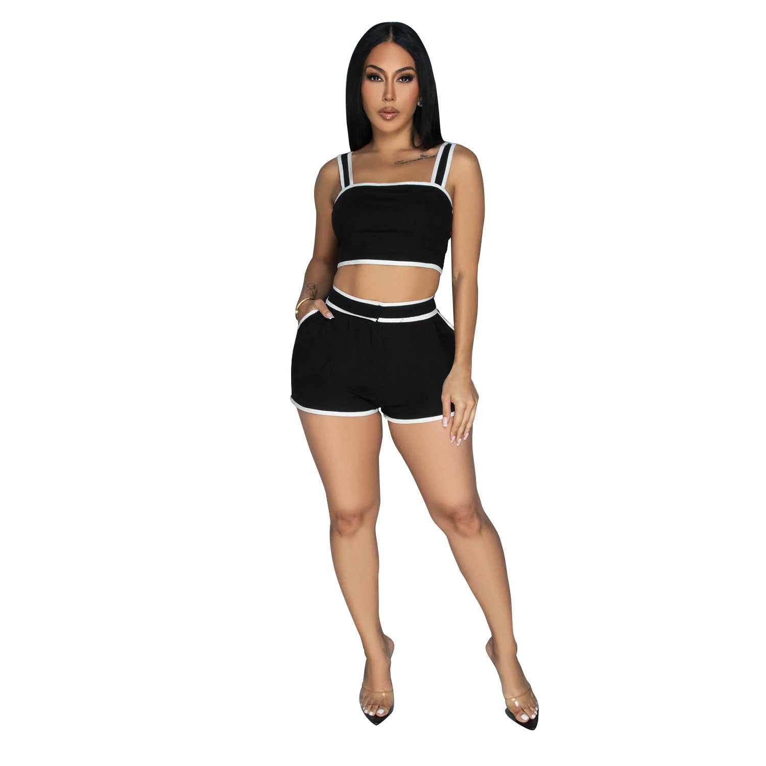 Women Solid Strapless Top Shorts Two-Piece Set 8