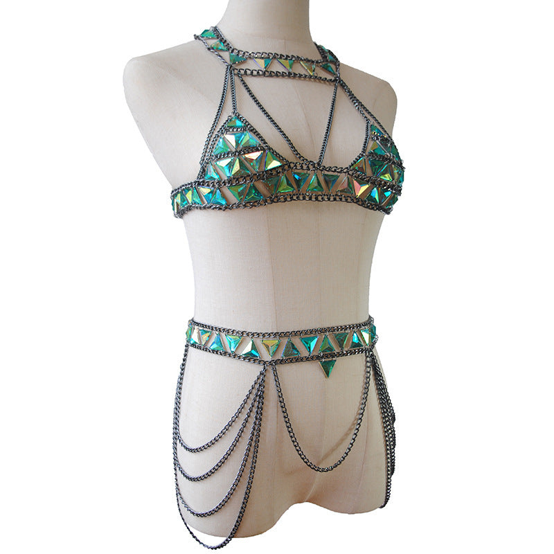 Summer Bra Chain Green Acrylic Sexy Accessories Bra Belt Suit Body Chain Jewelry 12
