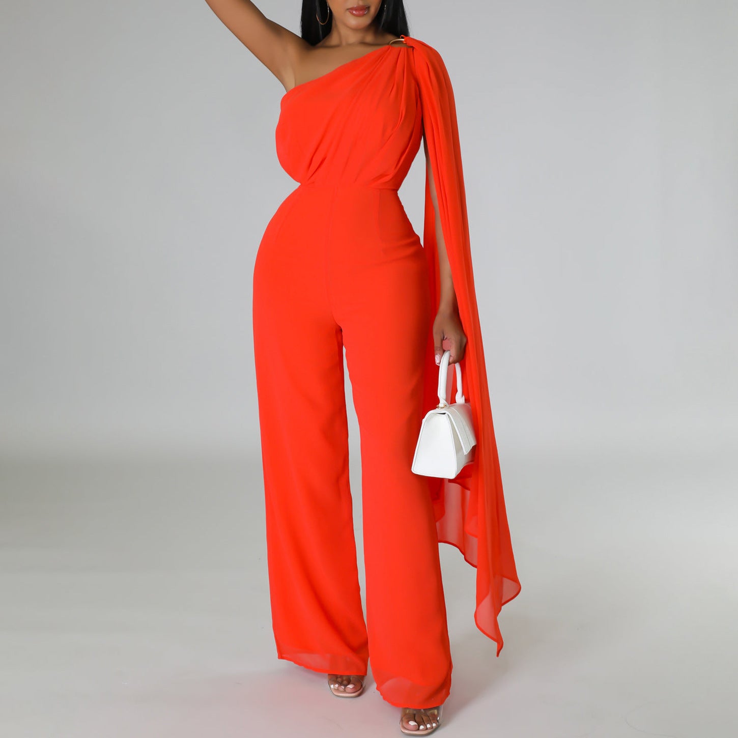 African Women's Solid Color Sexy One Shoulder Formal Party Fashion Jumpsuit 6