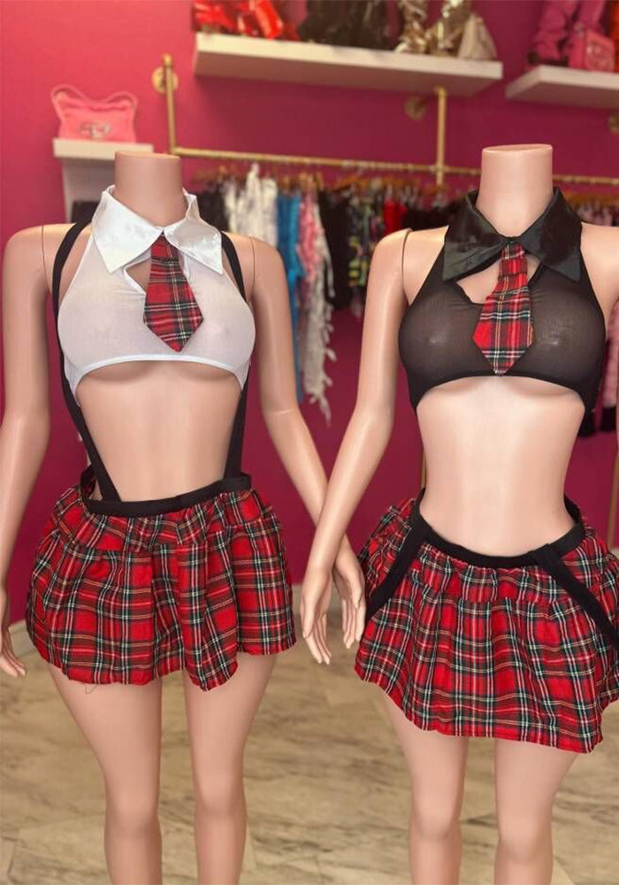 Women sexy See-Through Backless lace pleated tie Top and Skirt Set