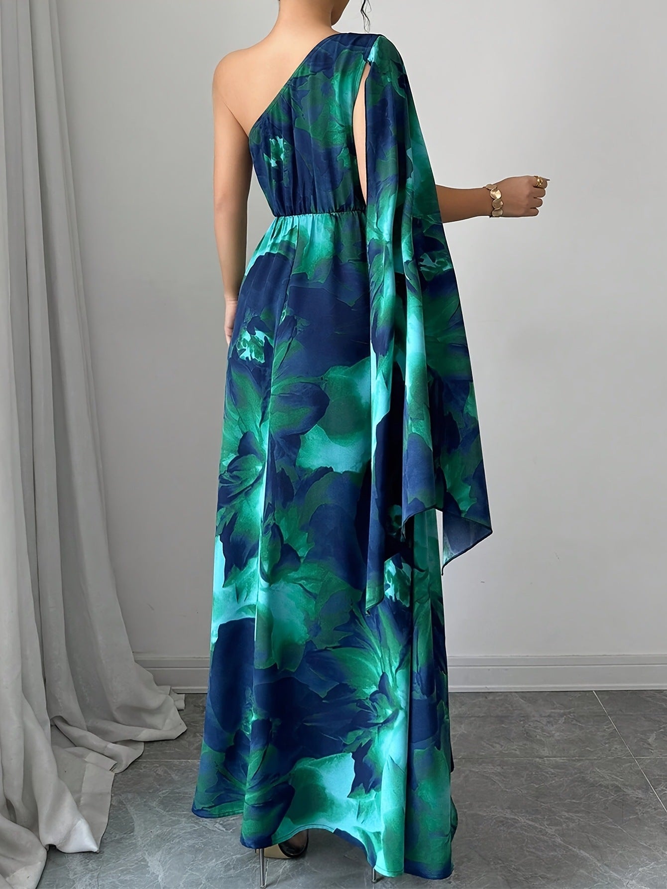 Summer Womenƒ??s Fashion Gradient Print Asymmetric Neck Long Dress 6