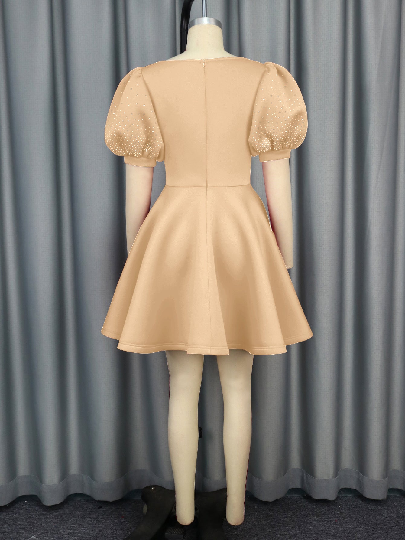 Women Beaded Puff Sleeve Formal Party Evening Dress 12