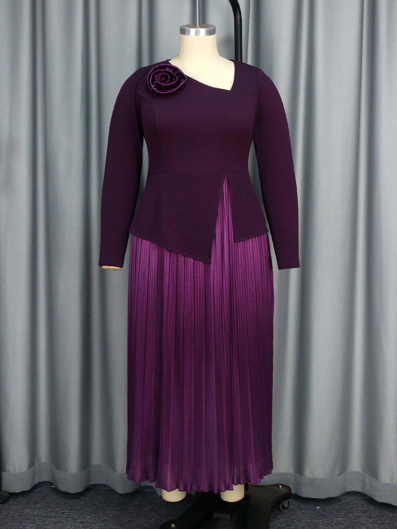 Women Elegant purple pleated Formal Party Pleated Dress 3