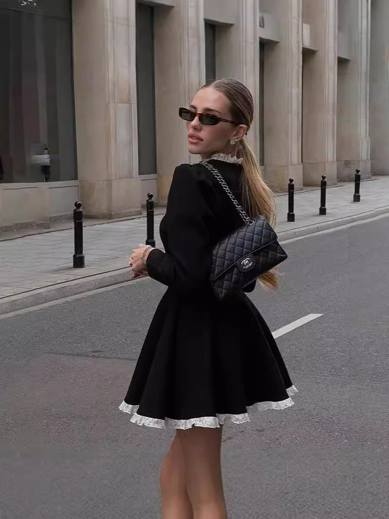 Women elegant lace Patchwork Knitting dress