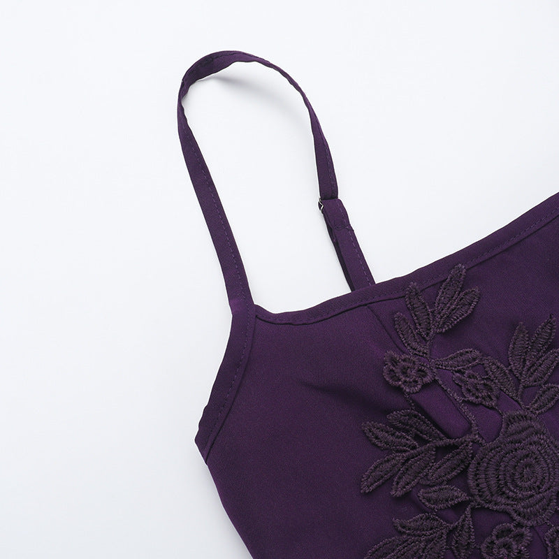 Strapless Low-Back Lace-Up Maxi Dress Floral Trim Chic Gown 10