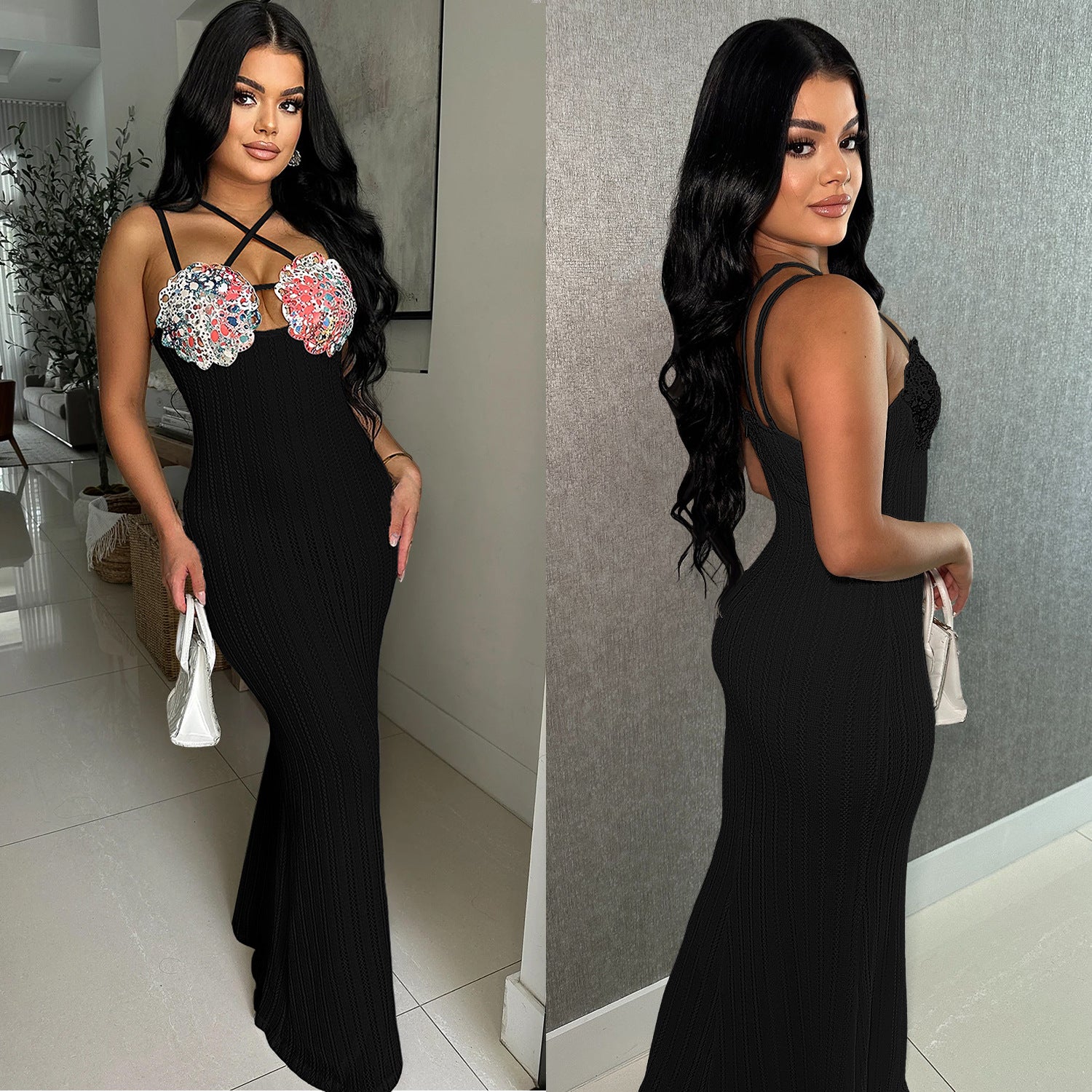 Fashion Women's Sexy Strap Slim Long Dress（customized,MOQ 6pcs/size/color,process time 7-10 days）