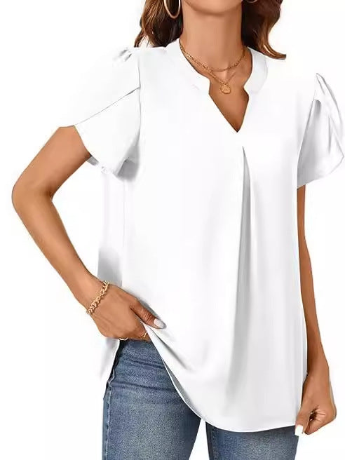 Women summer v-neck petal sleeve shirt 11