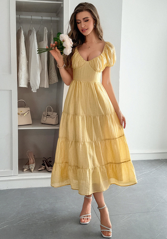 Spring-Summer Elegant Holiday Solid Short-Sleeve Maxi Dress for Women