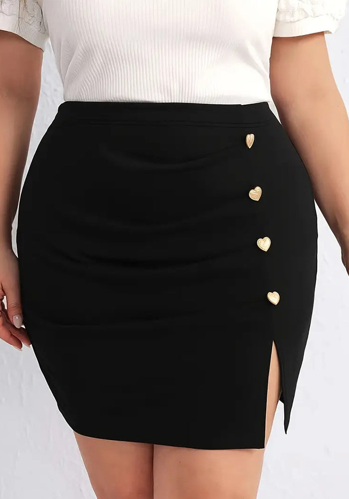Women's High Waist Fashion Heart Shape Buttoned Plus Size Short Skirt