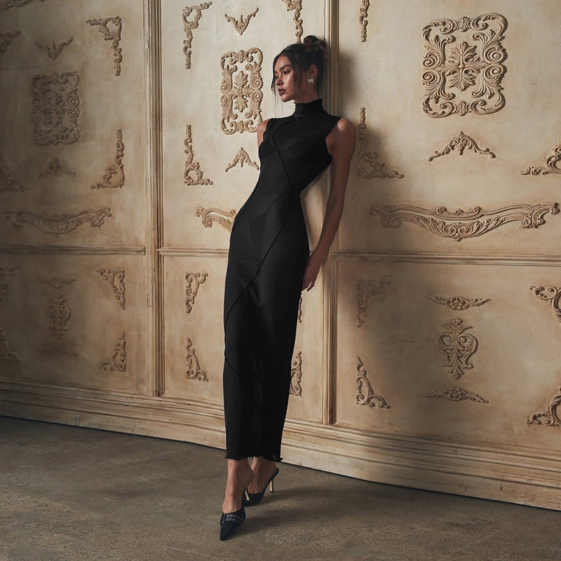 Spring Women's Solid Sexy See-Through Mesh High Waist Bodycon Long Dress 6