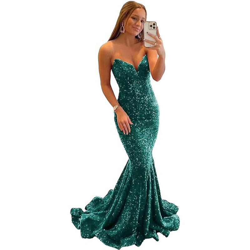 Women Sequined Ball Party Fishtail Shining V Neck Evening Dress（Processing time need 3-6 days） 7