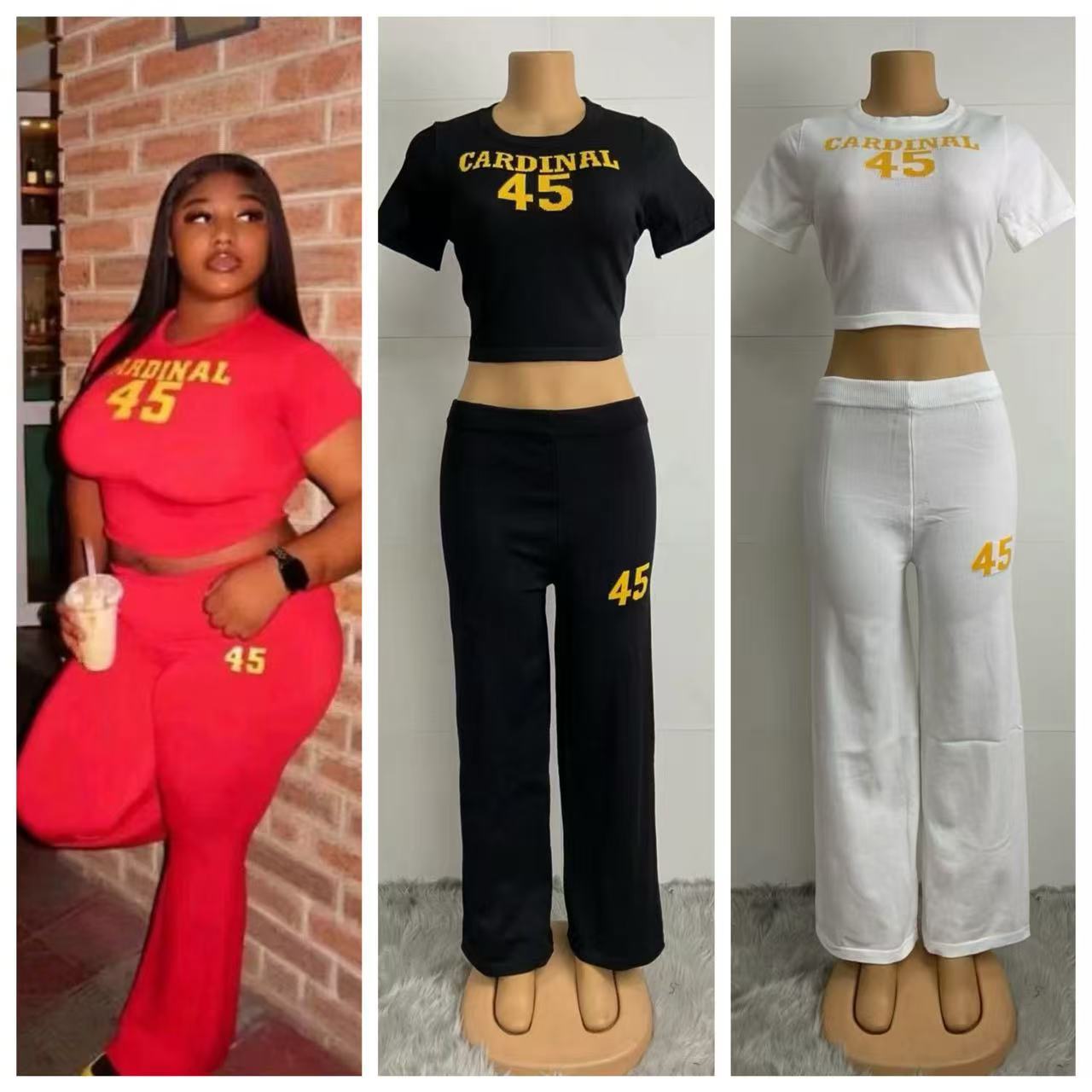 Summer Women's Letter Fashion Casual Short Sleeve Two Piece Pants Set 5