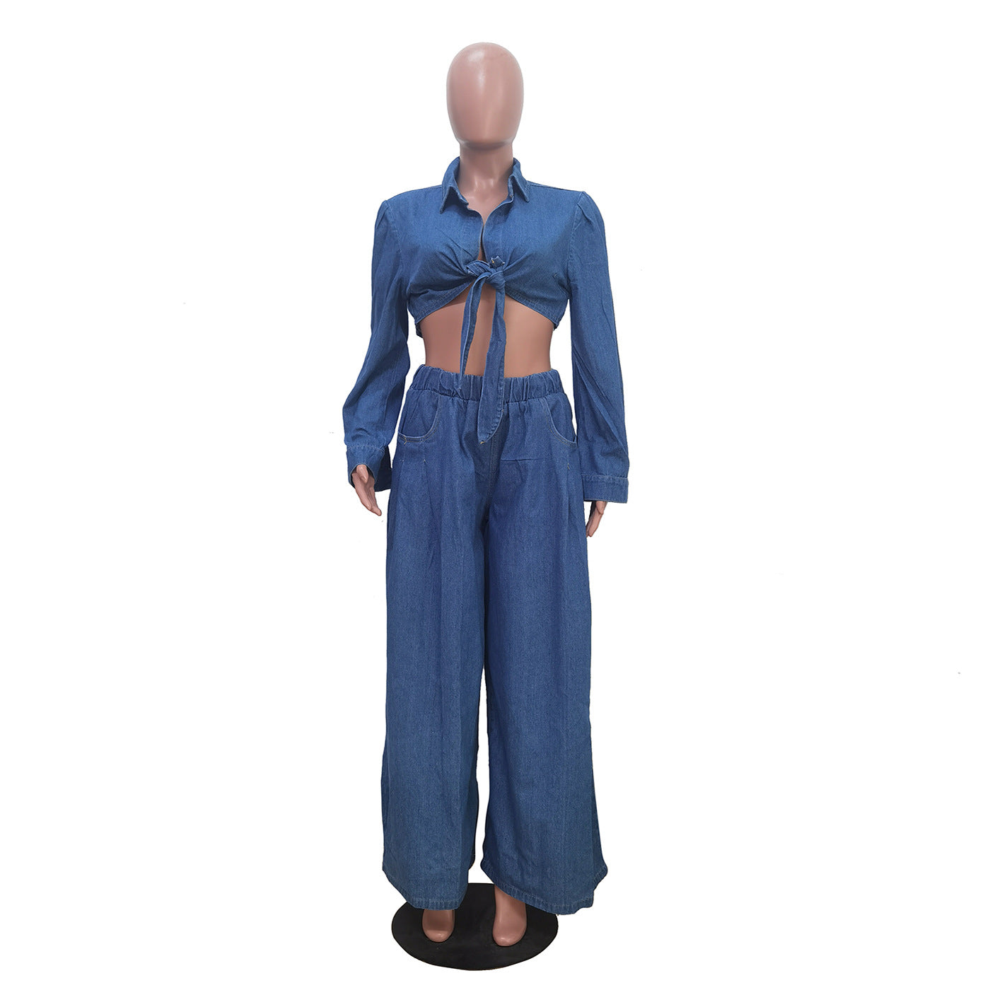 Women Casual Top and wide-leg pants Denim two-piece set 7