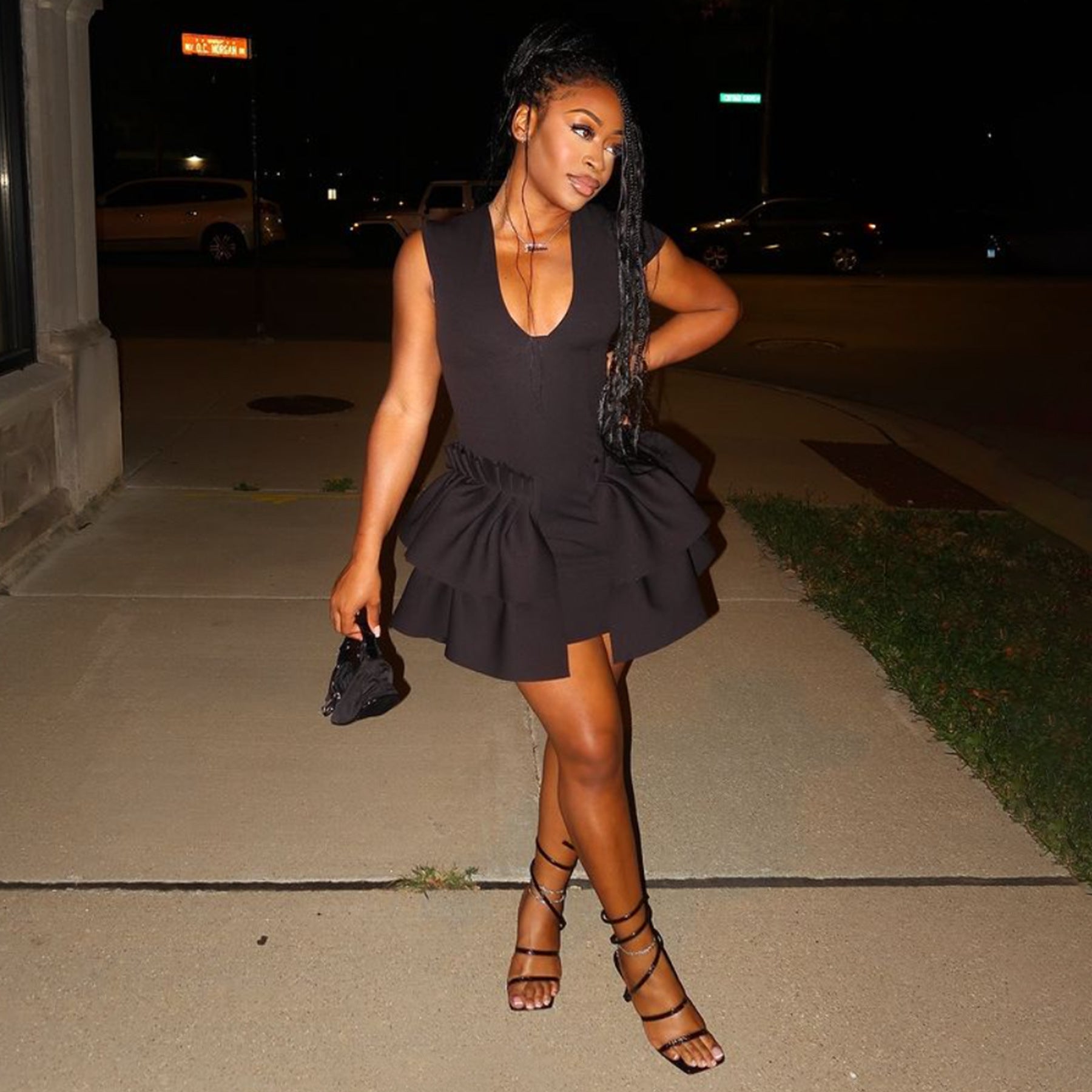 Fashion Women's V-Neck Flounce Hem Short Party Dress 5