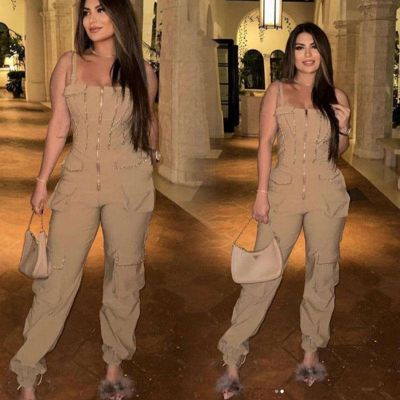 Women Strapless Zipper Pocket Jumpsuit 3