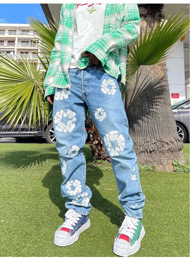 Men Casual print Denim Pants 3