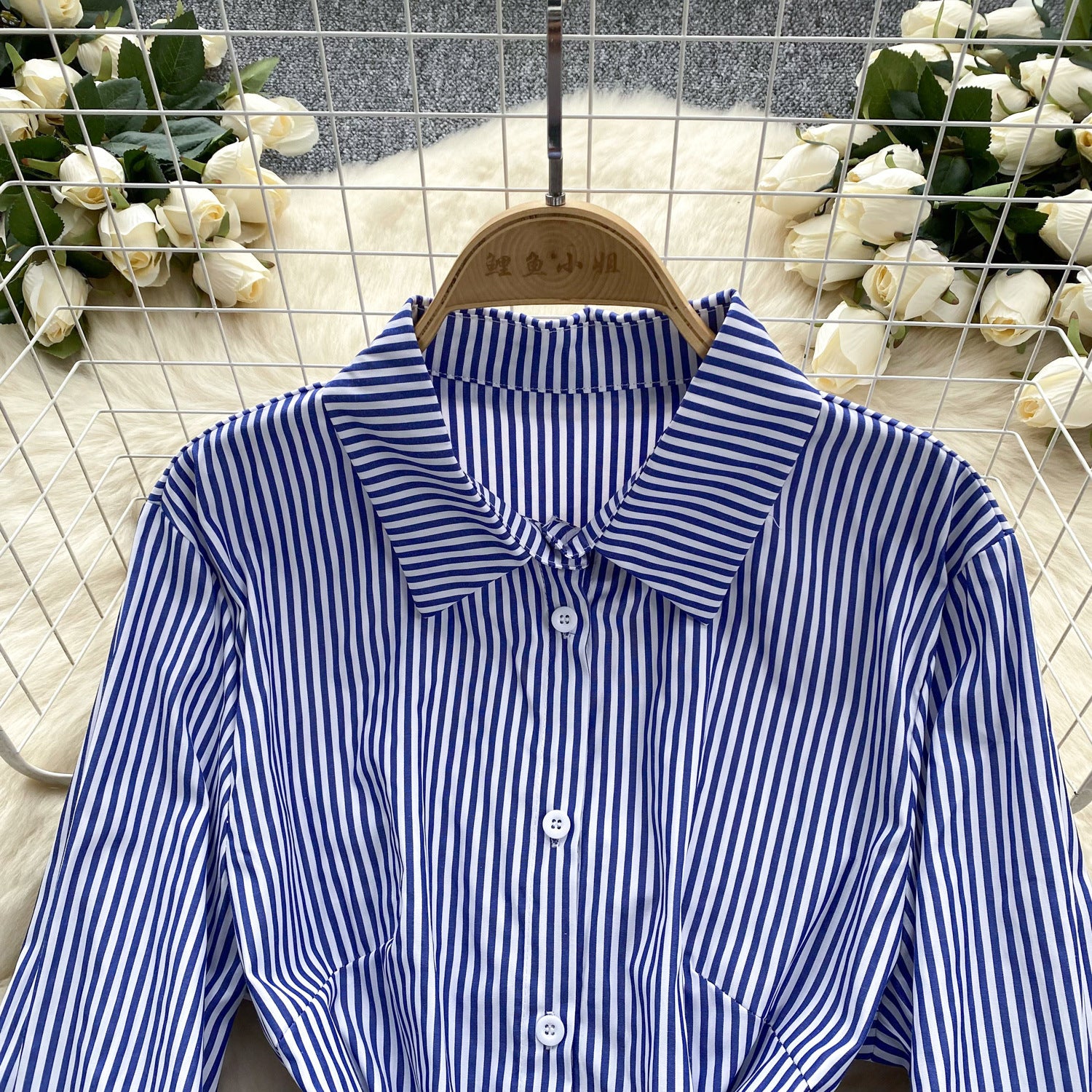 Chic Trendy Long Sleeve Single Button Casual Striped Shirt Dress 14